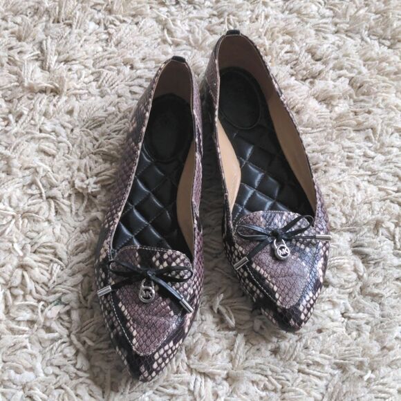 Michael Michael Kors Pointed Toe Snakeskin Ballet Flats - Picture 1 of 7